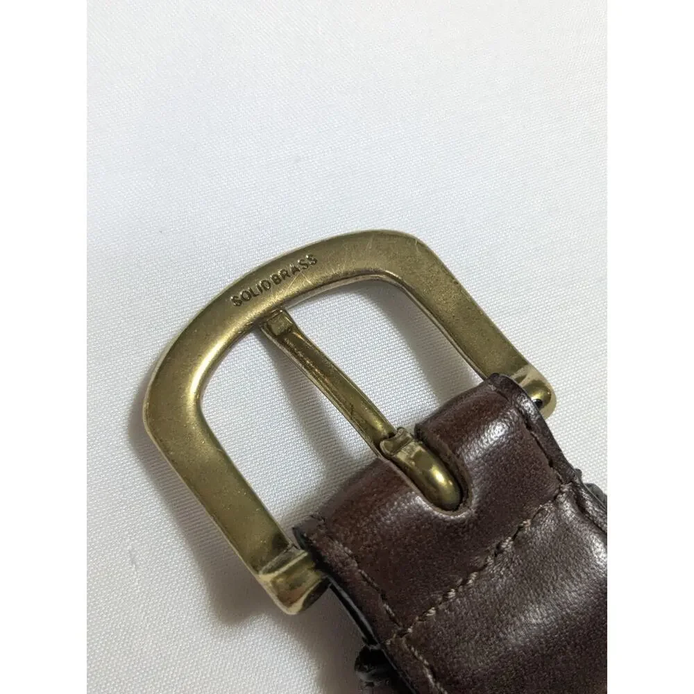 Ll Bean Sz 44 Belt Ork 9032 Brown Leather Solid Brass Buckle Made In Usa